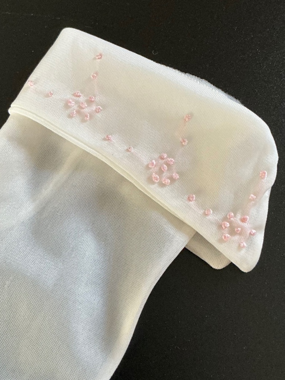 Vintage Ivory Organza Gloves Formal Wedding Bridal Prom Pink Accents - Picture 11 of 14